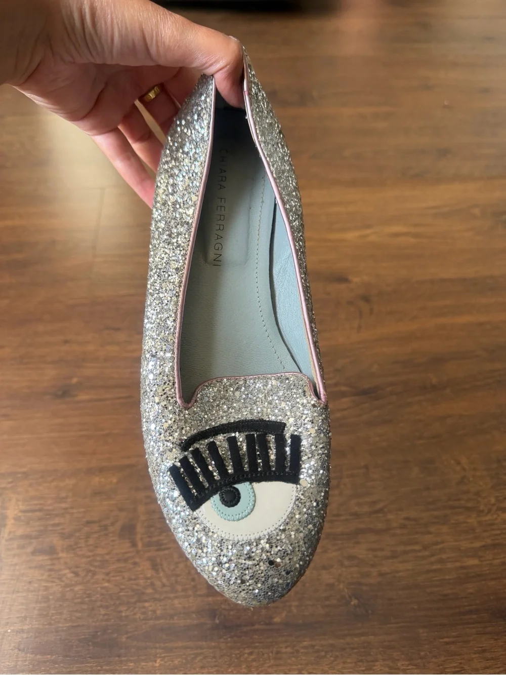 Chiara Ferragni Silver Glitter Eye Flats